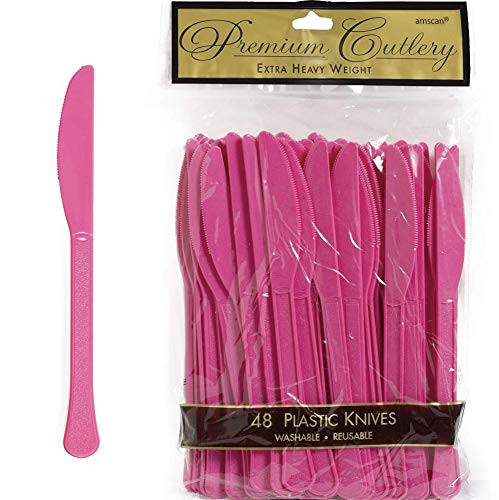 Premium Heavy Weight Plastic Knives | Bright Pink | Pack of 48 | Party Supply