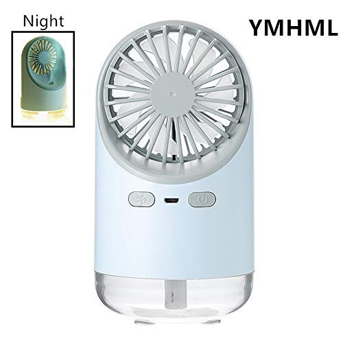 YMHML Misting Fan Mini USB Handheld Humidifier USB Lamp Fan Mist Water Spray Air Condictioning Moisturizing Fan Portable Face Spray Mist Humidifier LED Reading Lamp Cooling Fan USB Rechargeable (Blue)