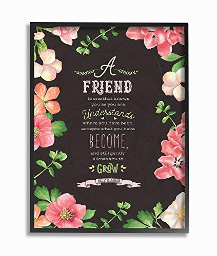 Stupell Industries A Friend White and Pink Floral Shakespeare Quote Typography Black Framed Wall Art, 11 x 14, Multi-Color