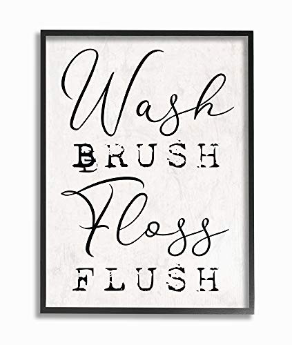 Stupell Industries Wash Brush Floss Flush White Distressed Rustic Look Typography Black Framed Wall Art, 11 x 14, Multi-Color