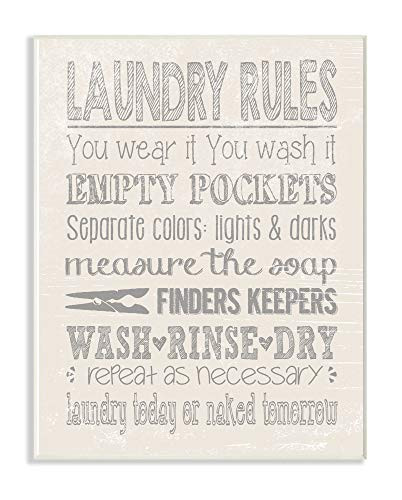 Stupell Industries Soft Grey Textured Laundry Rules Wash Rinse Dry Typography Wall Plaque, 10 x 15, Multi-Color