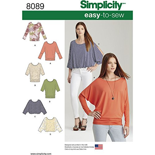 Simplicity Creative Patterns Simplicity Patterns Misses' Easy-to-Sew Knit Tops Size: A (XXS-XS-S-M-L-XL-XXL), 8089