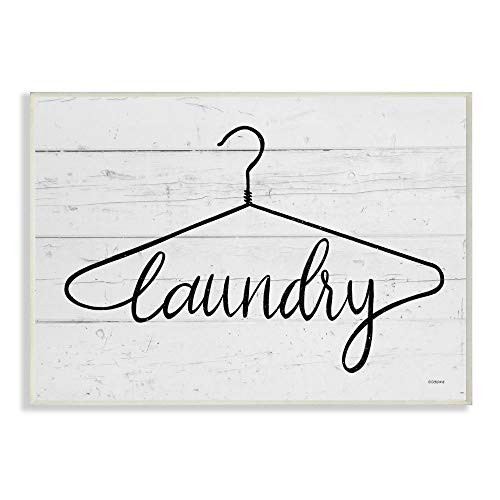 Stupell Industries Laundry Hanger Black and White Wood Textured Word Design Wall Plaque, 10 x 15, Multi-Color