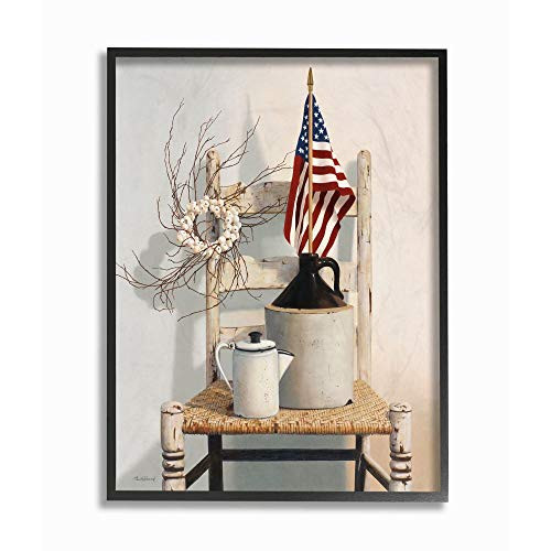 Stupell Industries Vintage Rustic Things American Flag Neutral Painting Black Framed Wall Art, 11 x 14, Multi-Color