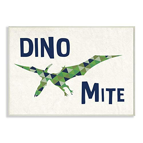 Stupell Industries Dino Mite Blue Green Dinosaur Kids Word, Design by Artist Daphne Polselli Art, 13 x 0.5 x 19, Wall Plaque