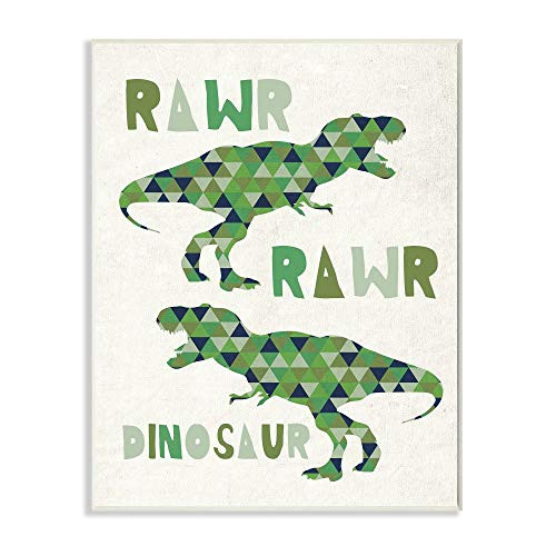 Stupell Industries Rawr Blue Green Dinosaur Kids Word, Design by Artist Daphne Polselli Art, 13 x 0.5 x 19, Wall Plaque