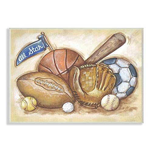 Stupell Industries All Star Multi Sport On Brown Background Wall Plaque, 13 x 19, Design by Artist Reesa Qualia