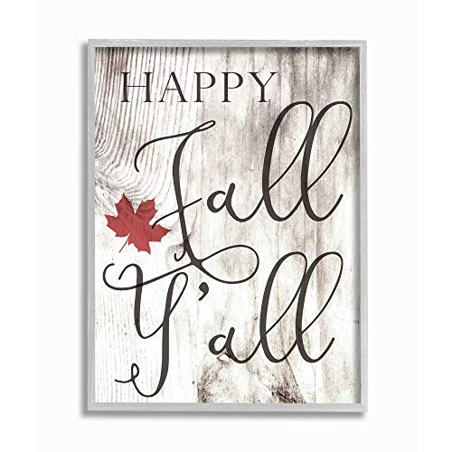 Stupell Industries Happy Fall Y'all Typography Sign Grey Framed Wall Art, 16 x 20, Design by Artist Daphne Polselli