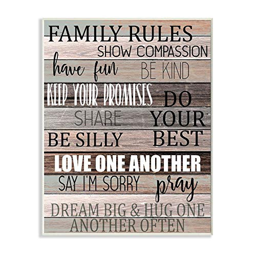 Stupell Industries Family Rules Text Fun Wood Grain Rustic Tan Teal, Designed by Kim Allen Art, 10 x 15, Wall Plaque
