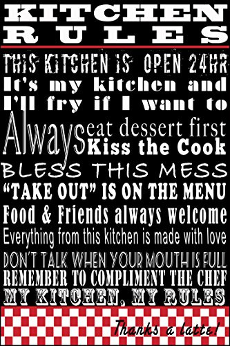Stupell Industries Kitchen Rules Black Typography Wall Plaque, 13 x 19, Multi-Color