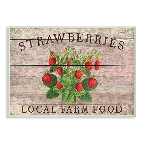 Stupell Industries Strawberries Illustration Local Farm Planked Look Wall Plaque, 10 x 15, Multi-Color