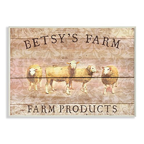 Stupell Industries Illustration Betsy's Farm Sheep Planked Look Wall Plaque, 10 x 15, Multi-Color