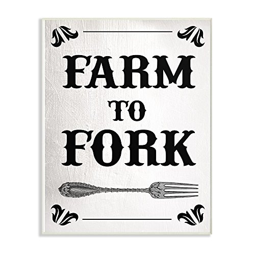 Stupell Industries Black and White Farm to Fork Country Typography Wall Plaque, 10 x 15, Multi-Color