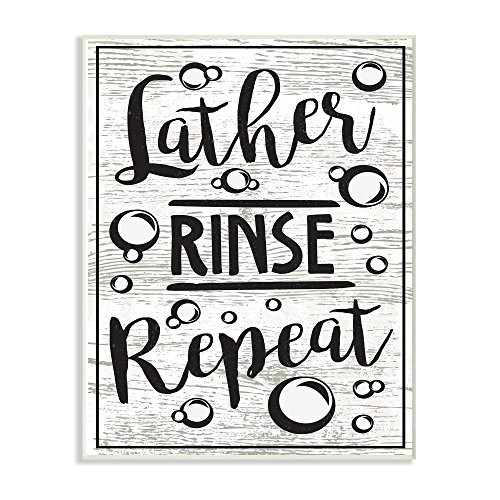 Stupell Industries Lather Rinse Repeat Black and White Typography with Bubbles Wall Plaque, 10 x 15, Multi-Color