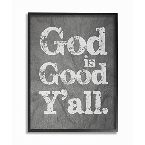 Stupell Industries God is Good Yall Grey Wood Texture Typography Black Framed Wall Art, 11 x 14, Multi-Color
