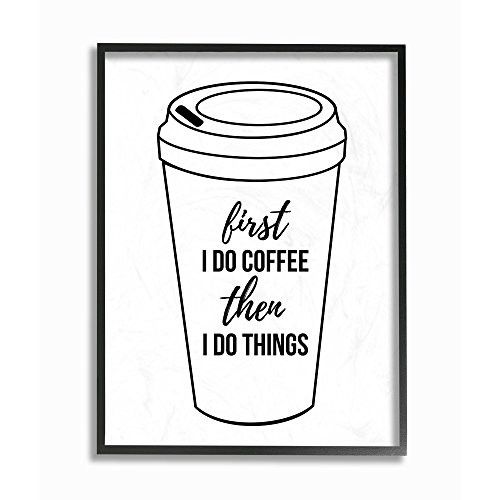Stupell Industries First Coffee Then Things White Typography Black Framed Wall Art, 11 x 14, Multi-Color