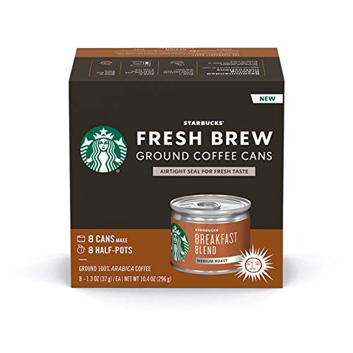 Starbucks Medium Roast Fresh Brew Ground Coffee Cans  Breakfast Blend  4 boxes (32 cans total)
