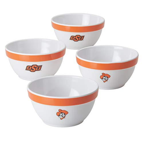 College Kitchen Collection 47829 Oklahoma State University Serving Party Bowls / Mixing Bowls Set / Food Appetizer Serveware - 4 Piece, White