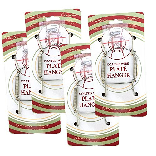 Chrome Vinyl Coated Plate Hanger 3 to 5 Inch Plate Hanger Set of 4 hangers - Includes Hanging Hook and Nail