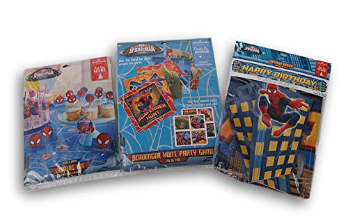 Ultimate Spider-Man Party Supply Kit - Birthday Banner, Food and Drink Labeling Kit, and Scavenger Hunt Game