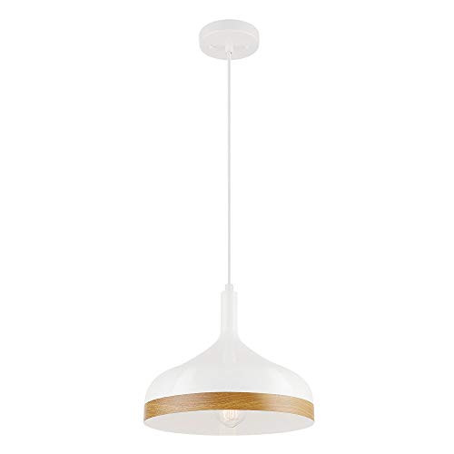 Globe Electric Novogratz x Globe Nora 1 Pendant Light, Faux Wood Accent, White Cloth Hanging Cord 60755