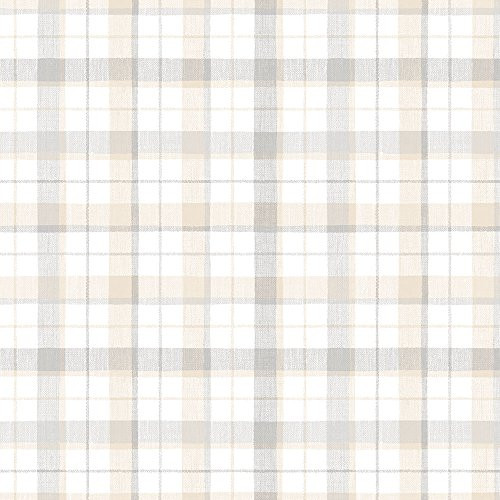 NORWALL CK26627 Linen Wallpaper Plaid, Grey, Beige