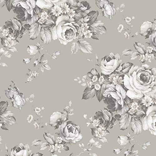 Norwall AF37701 Grand Floral Pre-Pasted Wallpaper, Grey, Sepia, Black