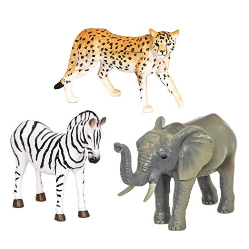 Terra by Battat  Jungle Animals (Zebra, Elephant & Cheetah)  Jungle Animal Toys with Zebra Toy for Kids 3+ Pc, Multi (AN2838Z)