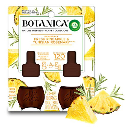 Botanica by Air Wick Plug in Scented Oil Refill, Fresh Pineapple and Tunisian Rosemary, Air Freshener, Essential Oils, (2 Count of 0.67 Fl Oz Refills) 1.34 Fl Oz
