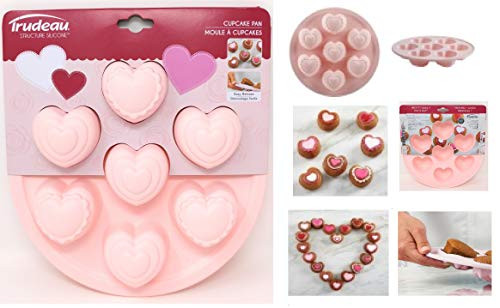 Trudeau 9'' Structure Round Cake Heart 6 Ct Muffin Pan, 9", pink