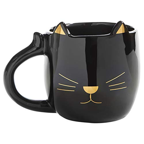 Cat Dimensional Design Midnight Black and Gold 9 ounce Glossy Ceramic Mug