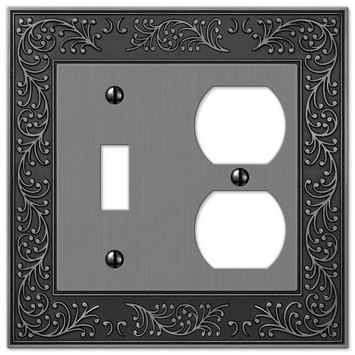 Amerelle English Garden Single Toggle/Single Duplex Cast Metal Wallplate in Antique Nickel