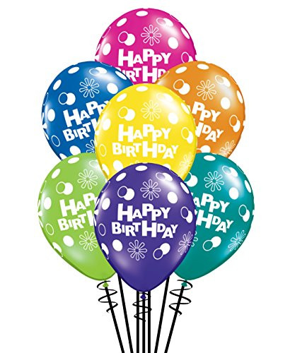 Qualatex Happy Birthday Polka Dots & Circles Fantasy Assortment Biodegradable Latex Balloons, 11-Inch (25-Units)