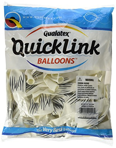 Pioneer Balloon 50 Count Quick Link Zebra Stripes Latex Balloons, 12", White