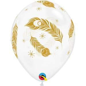 Qualatex 11" Peacock Feathers-Dimaond Clear Latex Balloons, Multicolor