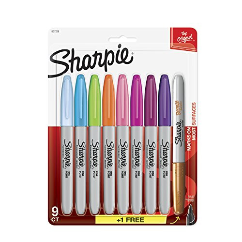 Sharpie Permanent Markers, Fine Point, Vibrant Colors, 8 Count Plus 1 Bonus Metallic Marker