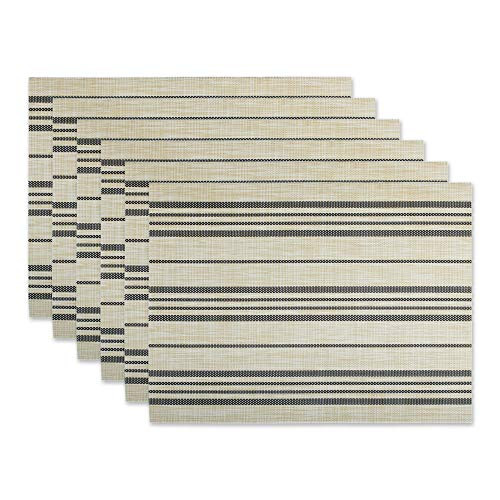 DII PVC Woven Tabletop Collection, Placemat S/6, Black Farmhouse Stripe 6 Pieces