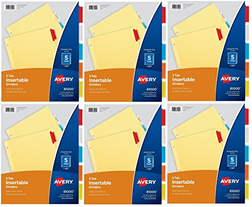 Avery Insertable Dividers, Buff Paper, 5 Multicolor Tabs, 6 Sets (81000)