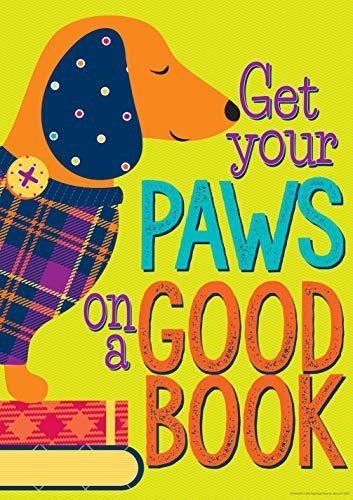 Eureka ''Get Your Paws on a Good Book'' Plaid Dog Themed School Poster Classroom Decoration, 13'' x 19''