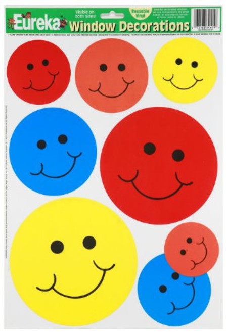 Eureka Smiley Face Vinyl Window Clings Classroom Decorations, 12'' W x 17'' H