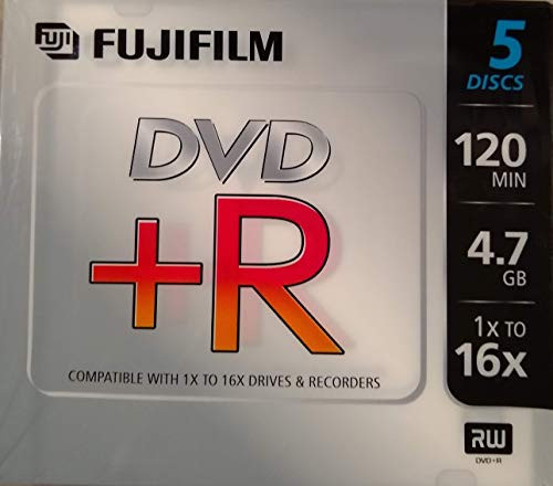 Fujifilm Media 25302987 DVD plus R 4.7 GB 120 Minutes 16X Storage Media - 5 Pack