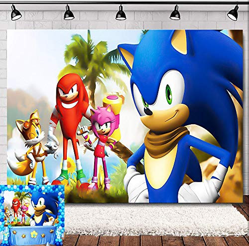 Sonic Hedgehog Themed Photo Backdrops 7x5ft Mountain Scenery Cartoon Boys and Girl Birthday Party Photography Background Baby Shower Photo Booths Props Vinyl