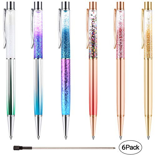 Ballpoint Pens, BYSOU 4 Pcs Rose Gold Metal Pen Refills Bling Dynamic Liquid Sand Pen Black Ink for Office Supplies (Multicolor Liquid Pen)