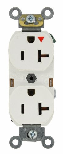 Leviton 5362-IGW 20-Amp, 125 Volt, Industrial Series Heavy Duty Specification Grade, Duplex Receptacle, Straight Blade, Isolated Ground, White