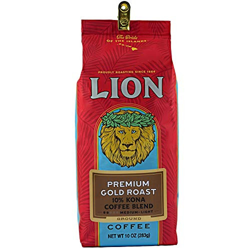 Lion Coffee, Premium Gold Roast, 10% Kona Coffee Blend, Ground, 7 Ounce Bag