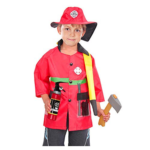 Halloween Firefighter Fireman Costume Fire Chief Dress Up Pretend Role Play Set with Rescue Tools Fire Fighter Toys for Kids(8 Pcs)
