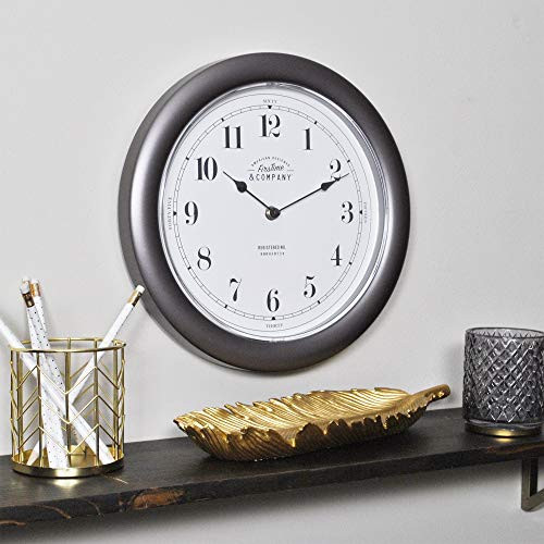FirsTime & Co. 12" Nickel Homestyle Wall Clock, Metallic Dark Gray