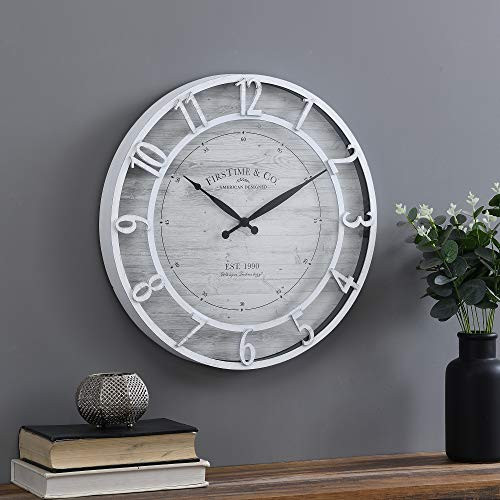 FirsTime & Co. White Kensington Farmhouse Clock, American Crafted, Satin White, 18 x 2 x 18 ,