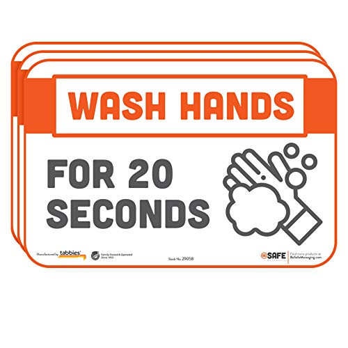 BeSafe Messaging"Wash Hands for 20 Seconds", 3-Pack 9"x6", Repositionable Wall & Door Safety Signs, Perfect for Most Surfaces: Glass, Metal, Painted Surfaces