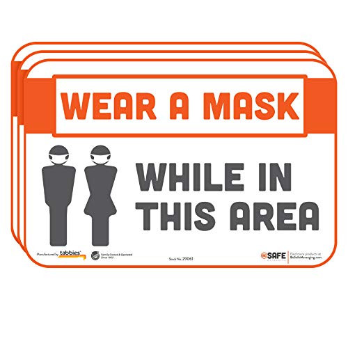 BeSafe Messaging"Please Wear a Mask While in This Area", 3-Pack 9"x5", Repositionable Wall & Door Safety Signs, Perfect for Most Surfaces